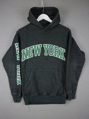 Social Culture New York Spell Out Mens XS Grey Pullover Hoodie Y2K